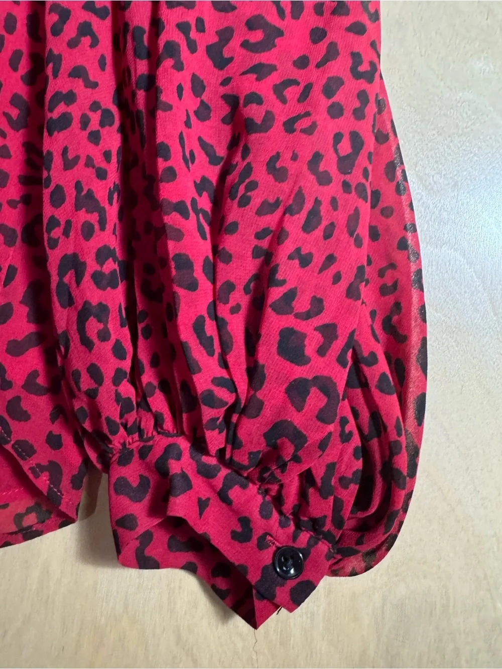 Chico's Red and Black Leopard Tie-Neck Blouse US 12-14